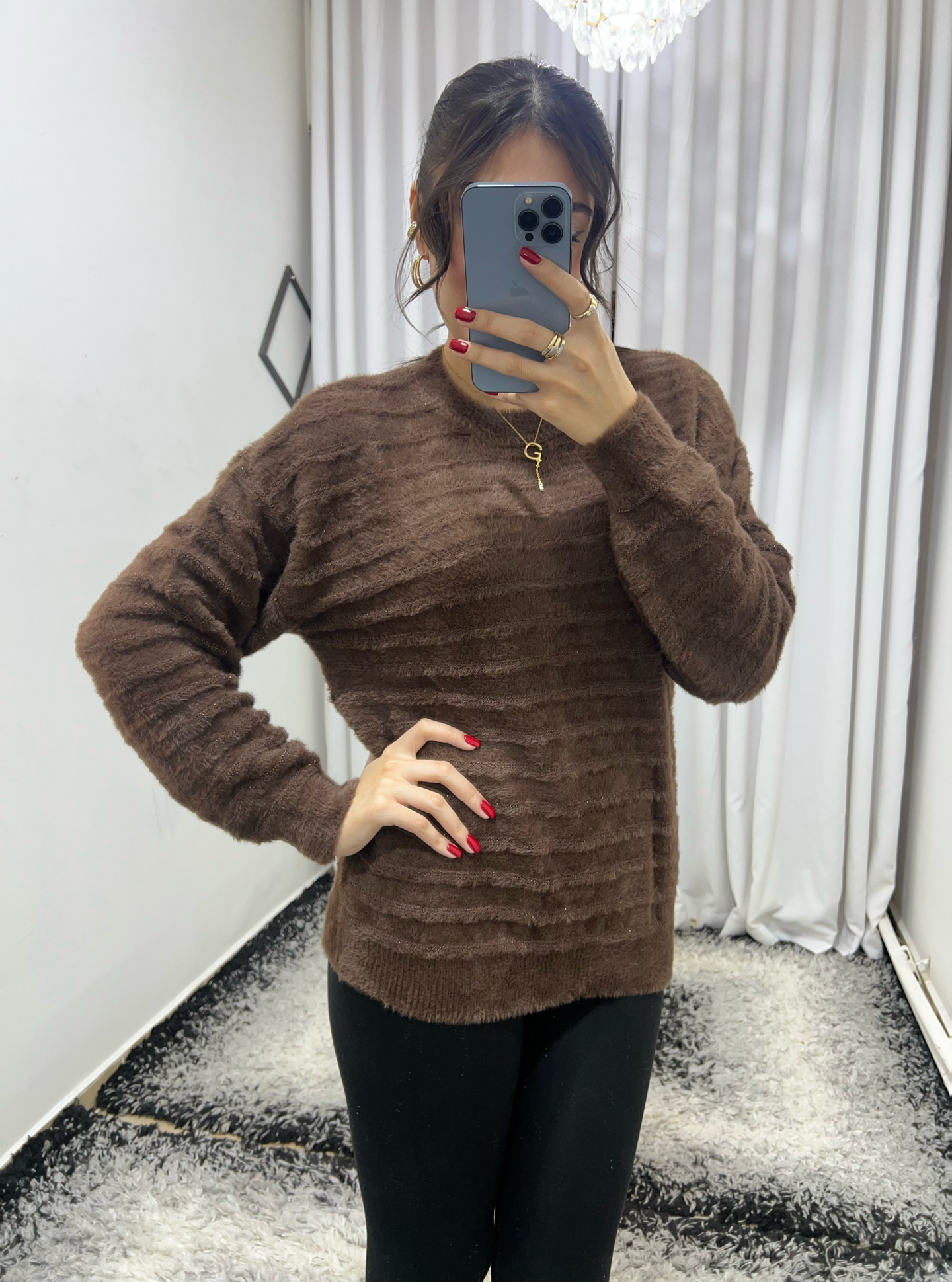 Simli Dokulu Kahve Kazak