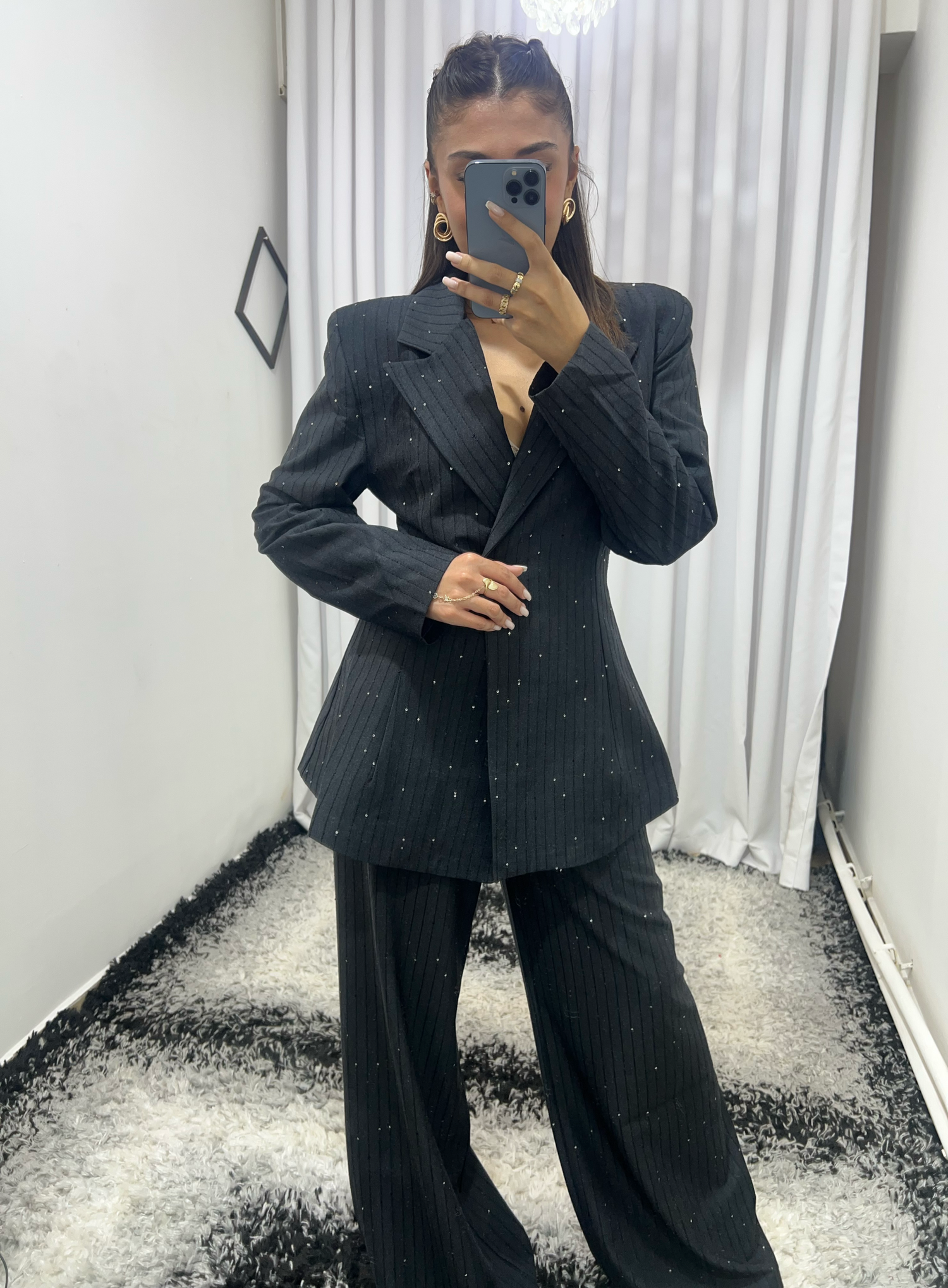 Pullu Siyah Belden Oturma Takım