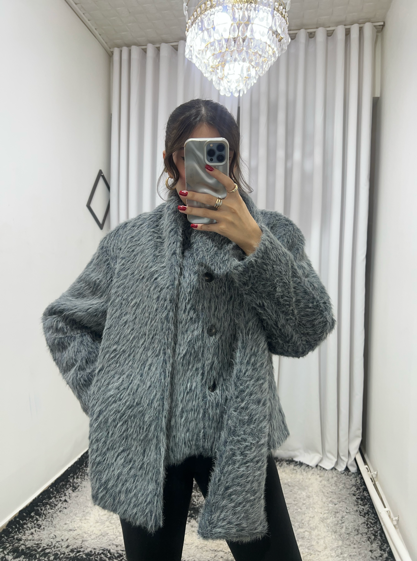 Bayan Atkılı Antrasit Suni Kürk Ceket