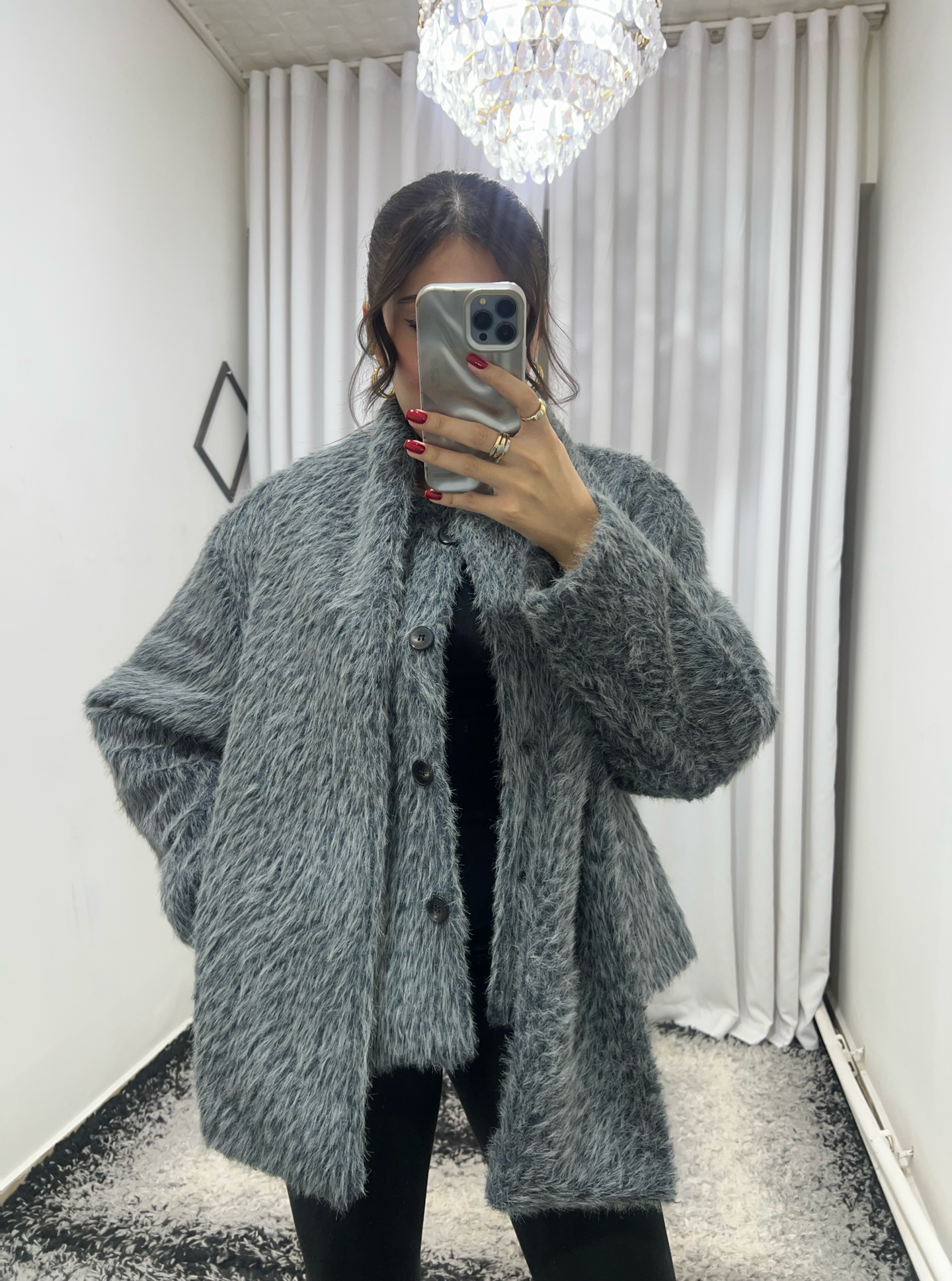 Bayan Atkılı Antrasit Suni Kürk Ceket