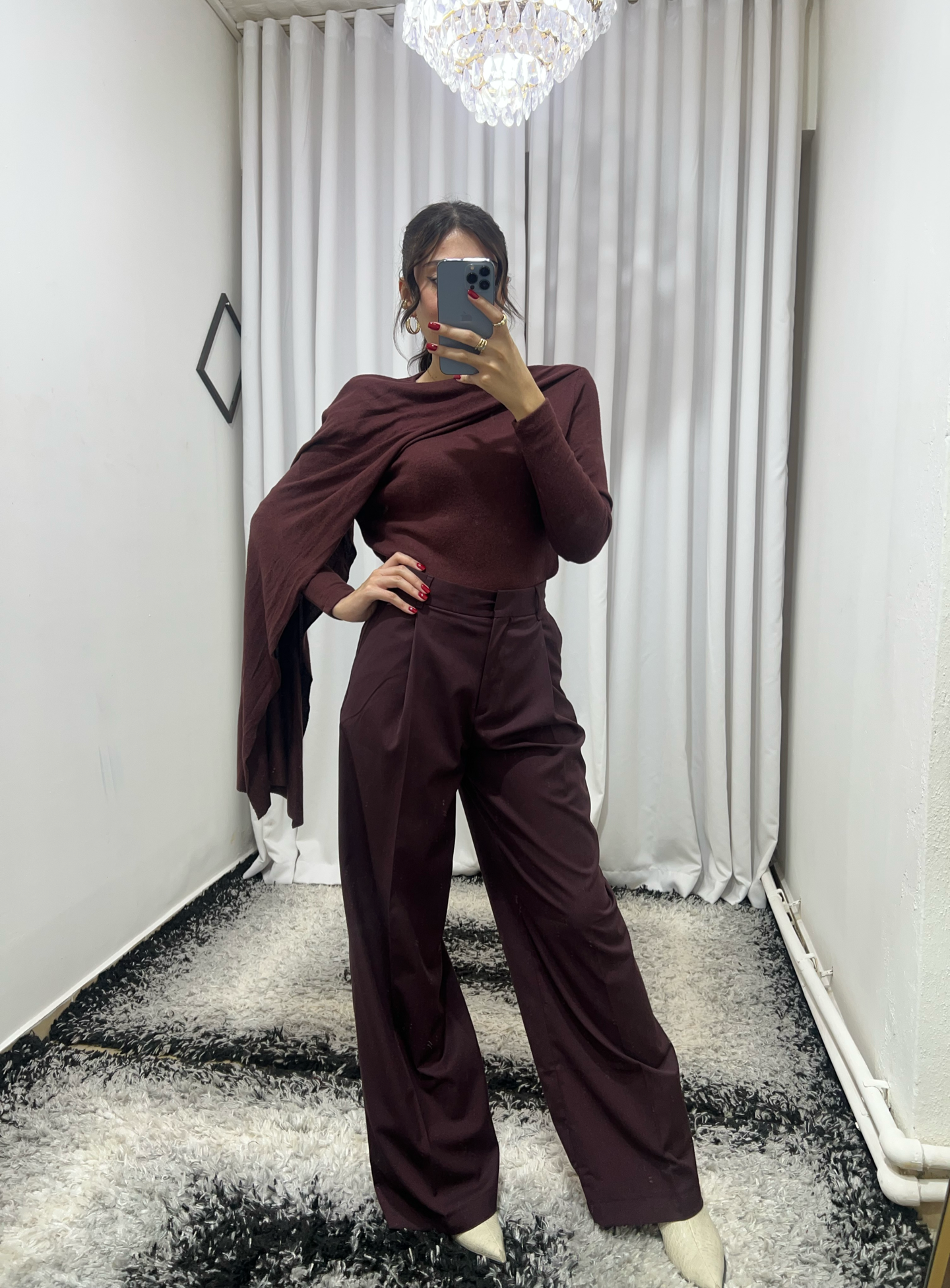 Bordo Palazzo Kumaş Pantolon