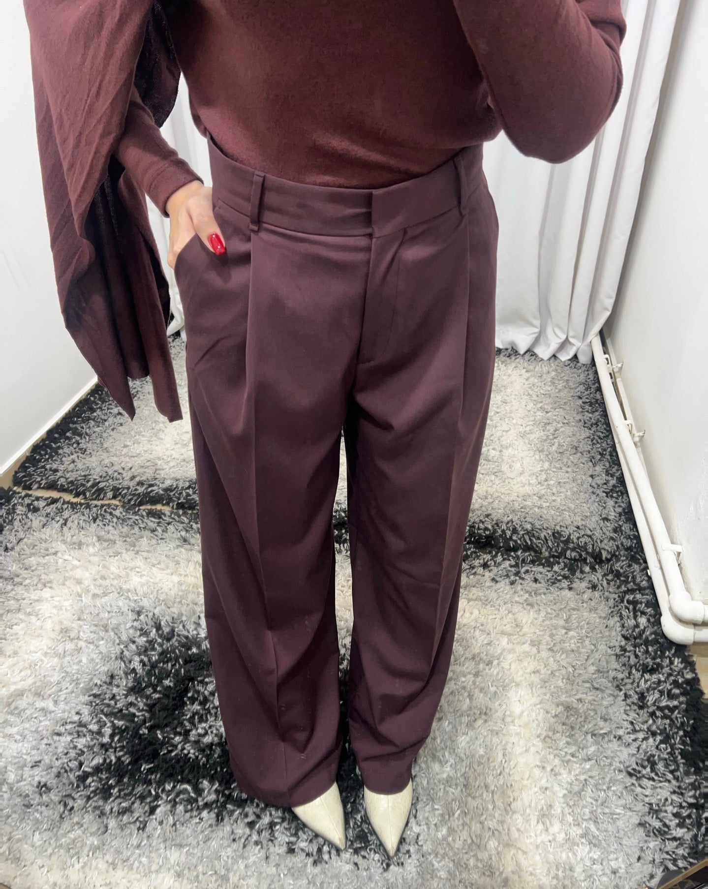 Bordo Palazzo Kumaş Pantolon